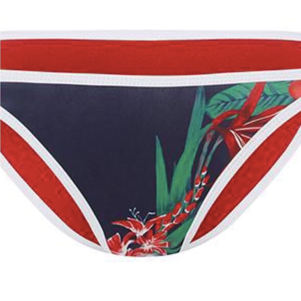 NWT Duskii Maui Floral Hibiscus Neoprene Bikini Bottom Navy Red Sz XS